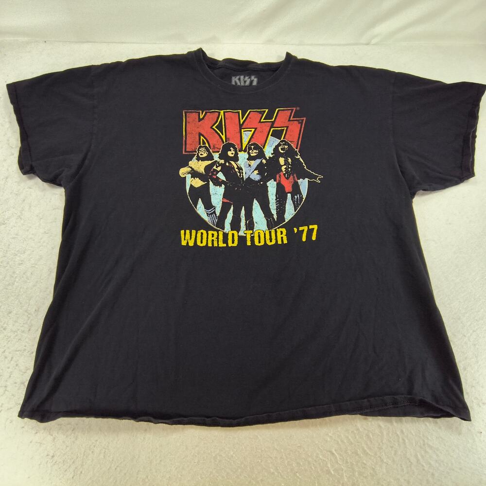 Kiss World Tour 77 Band Crew Neck Graphic T Shirt Mens Size 3XL Black Red - Picture 2 of 9
